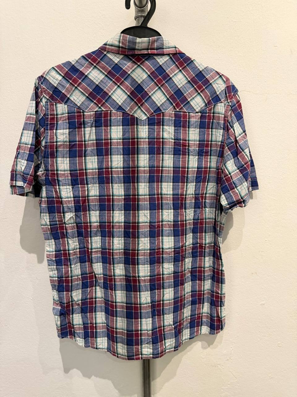 Wrangler short sleeve plaid shirt red blue L