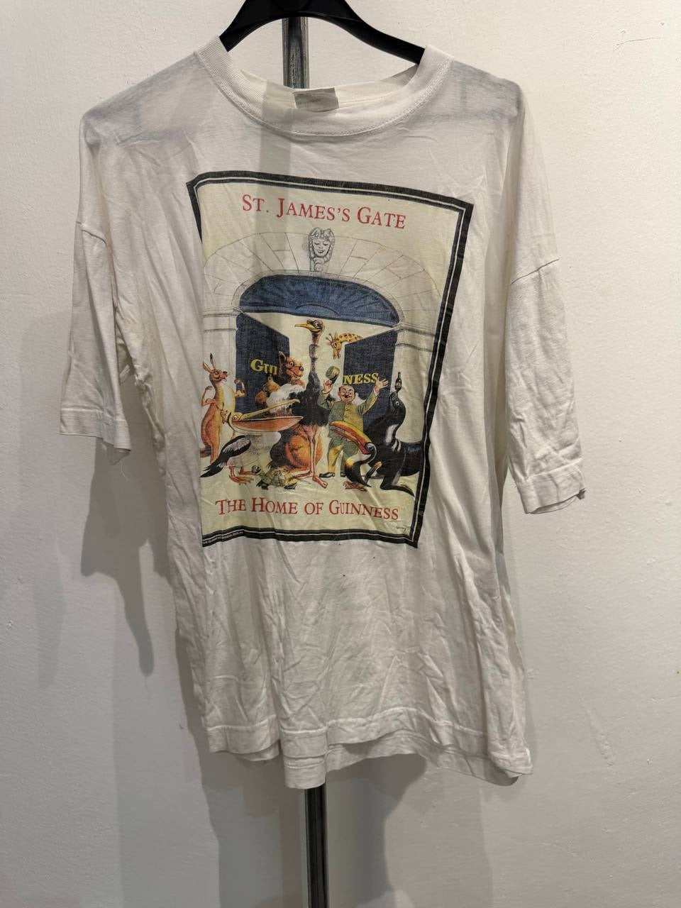 Guinness Graphic T-Shirt featuring St. James's Gate design in white size XL