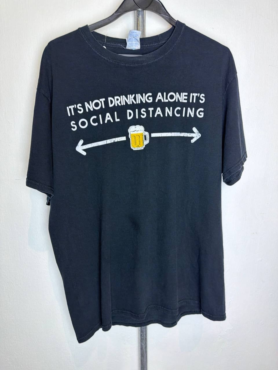 Port & Company graphic t-shirt It's Not Drinking Alone It's Social Distancing Black L
