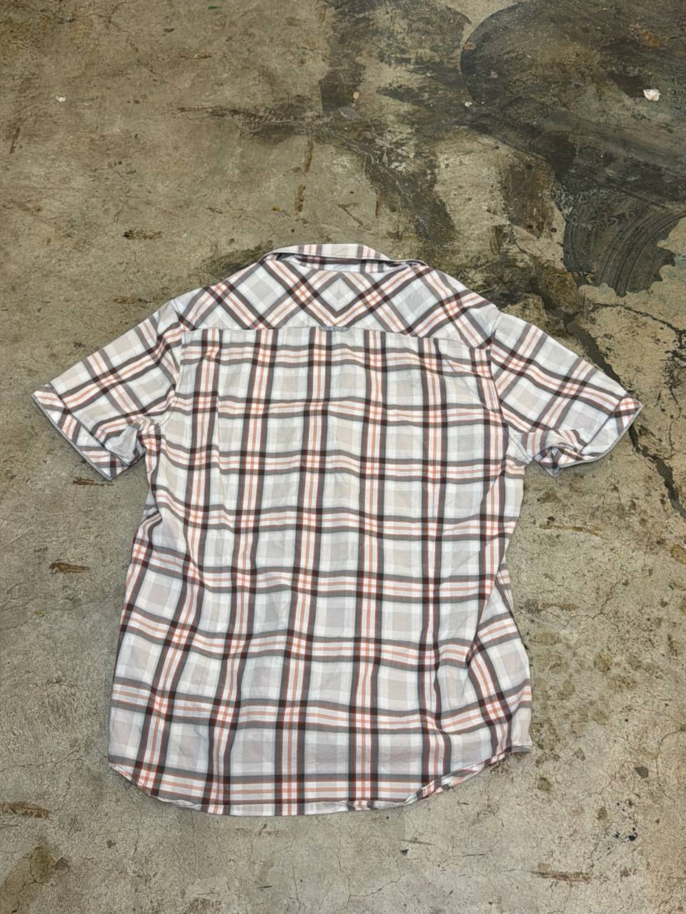 7 Diamond button up shirt plaid white orange L