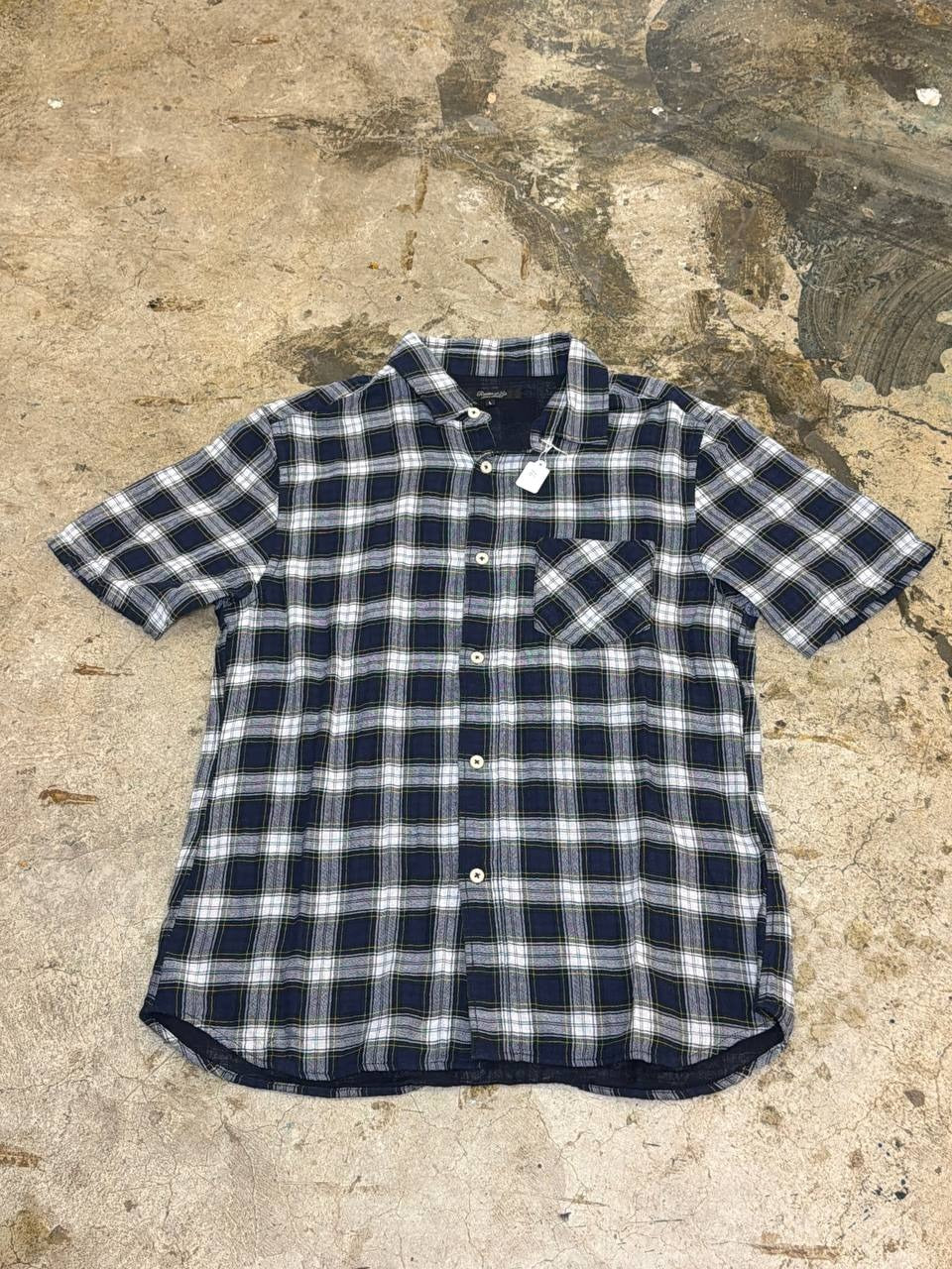 United Arrows Short Sleeve Shirt Checkered Navy Lattice L