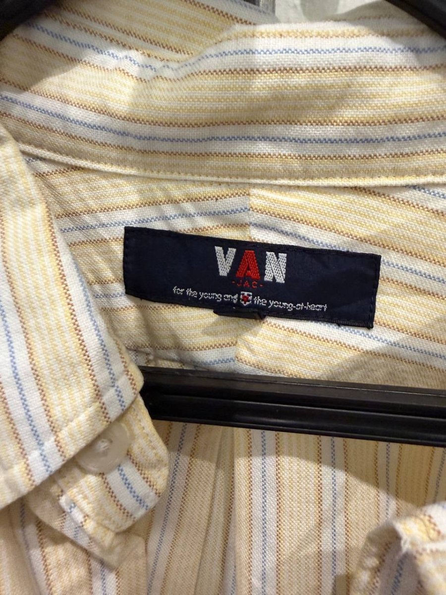 VAN short sleeve shirt striped yellow blue L