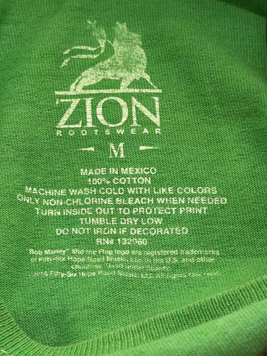 Zion Rootswear Graphic T-Shirt Bob Marley Lion Green M